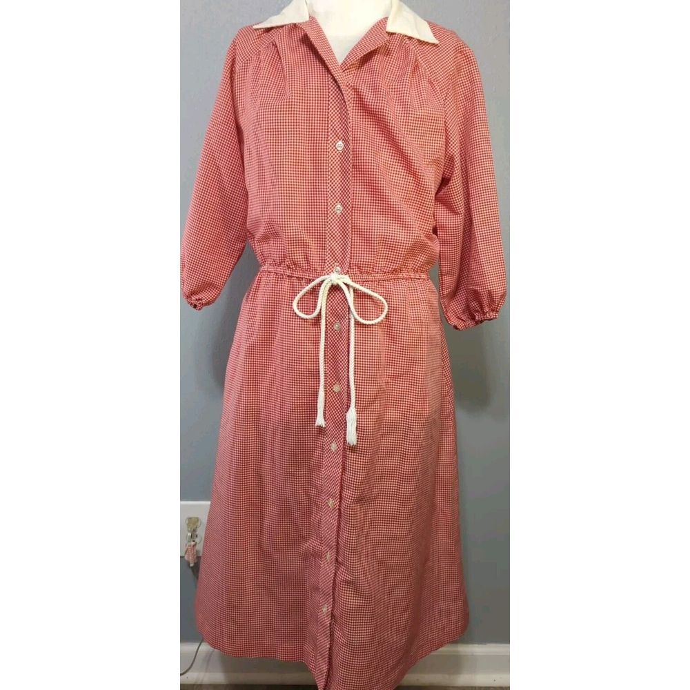 Vintage Sears Ladies Red Gingham 3/4 Sleeve Dress Sm/Med 612‎